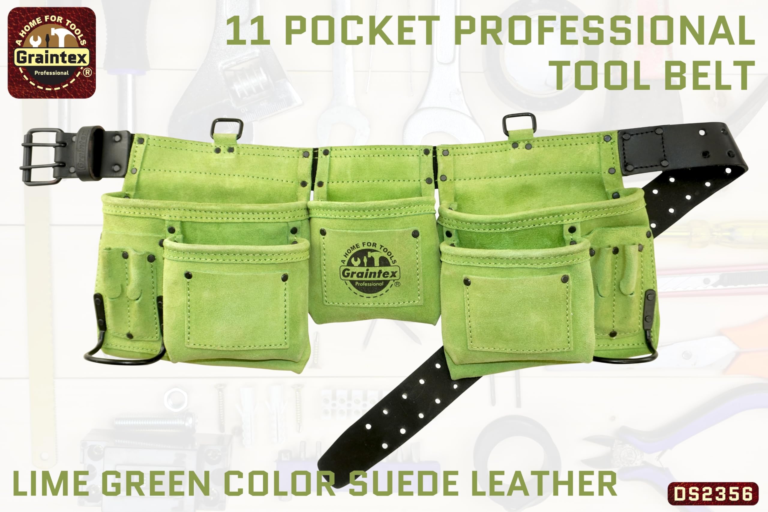 Graintex 11 Pocket Professional Suede Leather Tool Belt, Tool Bag